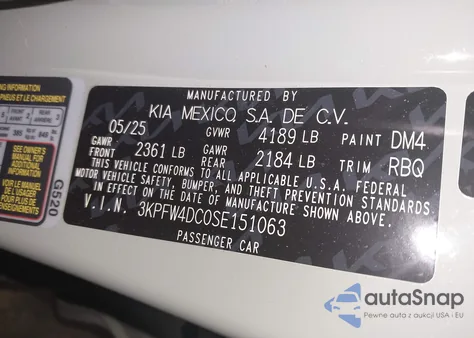 2025 Kia K4 Gt-Line Turbo z USA, uszkodzony, nr VIN 3KPFW4DC0SE151063